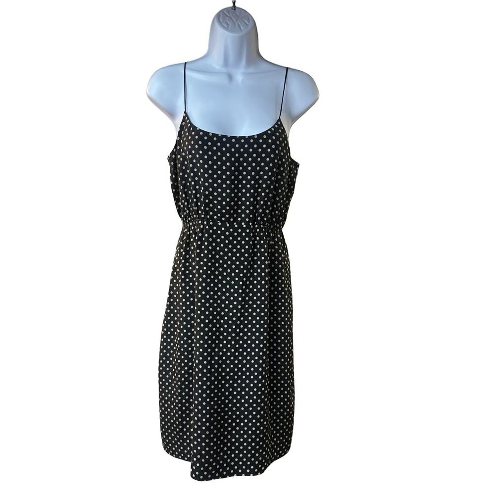 J. Crew Women’s Dress Black Beige A Line Spaghetti Strap Lined 100% Silk Sz 2
